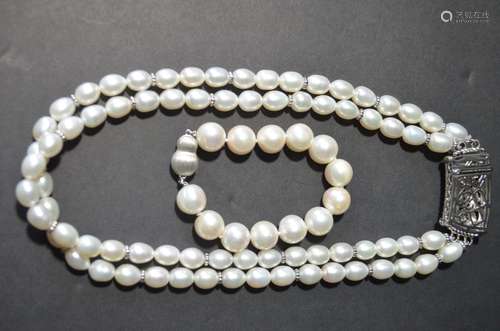 Set of Pearl Bracelet & Necklace with Stone,925