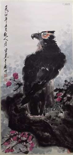 Chinese Scroll Painting of Eagle, Signed  Tang yun