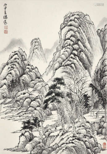 潘德选《山水》水墨纸本镜芯