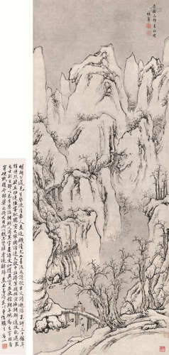 胡皋 1639年作 雪栈图 立轴 设色纸本