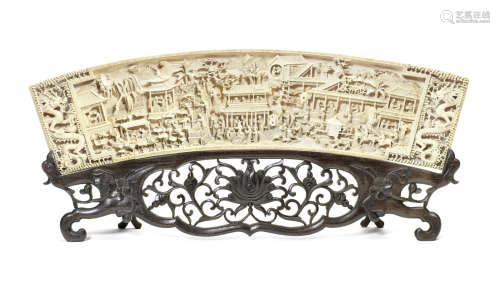 A fine and large fan-shaped ivory plaque