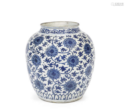 A blue and white 'lotus' jar