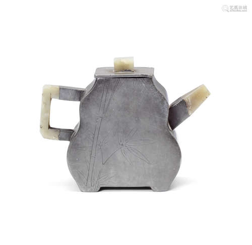 A pewter-encased Yixing teapot and cover