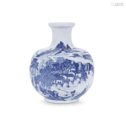 A blue and white 'landscape' bottle vase