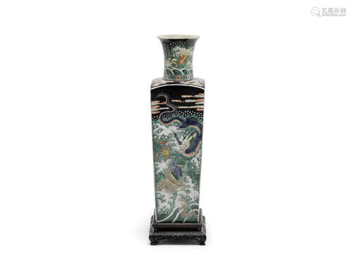 A Chinese famille noire square tapering vase