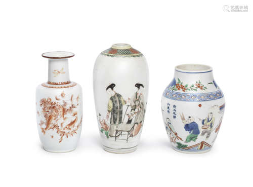 A group of three enamelled vases