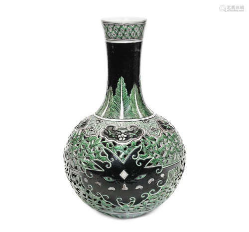 A famille noire reticulated bottle vase