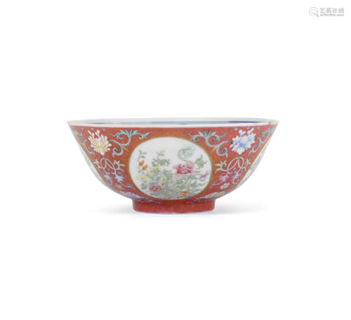 A famille rose pink-ground 'medallion' bowl