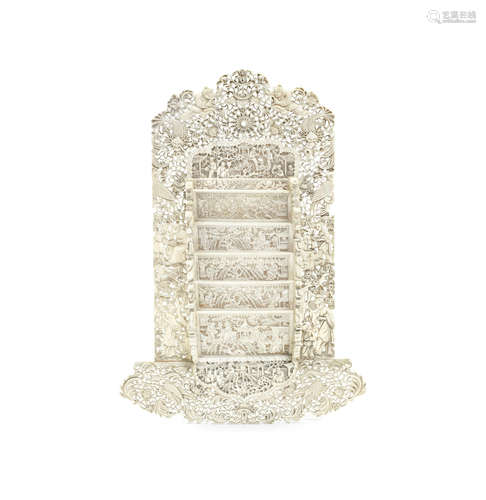 A Canton ivory reticulated letter rack