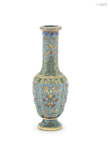 A small champlevé enamel bottle vase