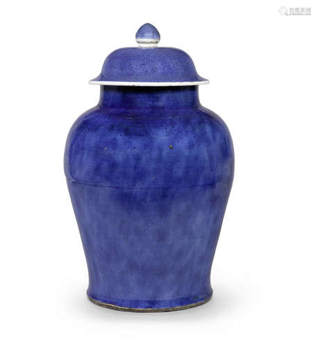 A large powder blue-glazed baluster jar and cover