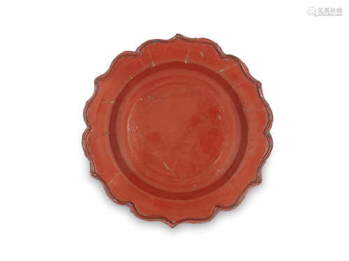 A red lacquer foliate-rimmed dish