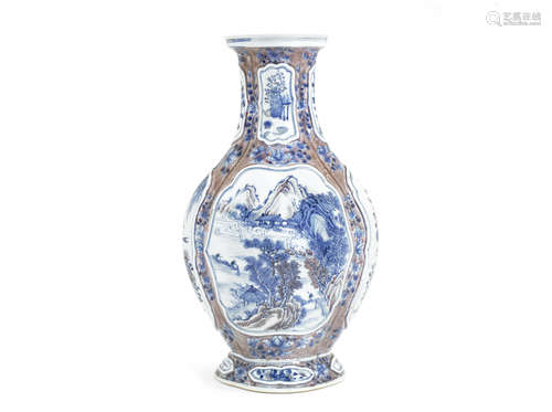 A blue and white and underglaze-red lobed baluster vase