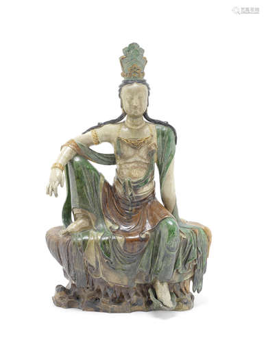 A large sancai figure of Guanyin