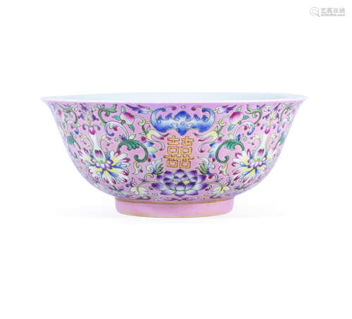 A famille rose, pink-ground 'double-xi' bowl