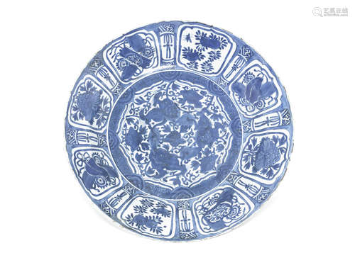 A massive blue and white 'Kraakporselein' dish