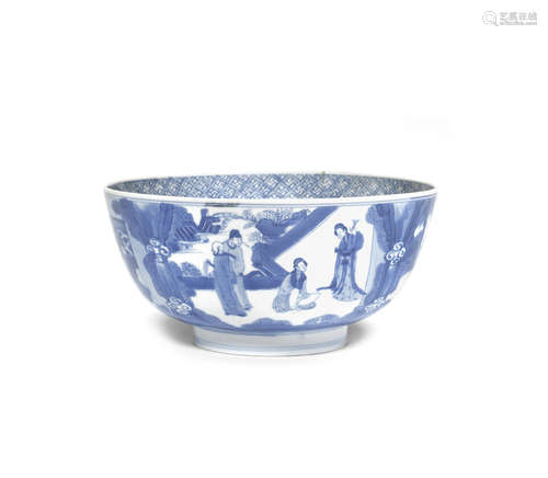 A blue and white 'Romance of the Western Chamber' bowl