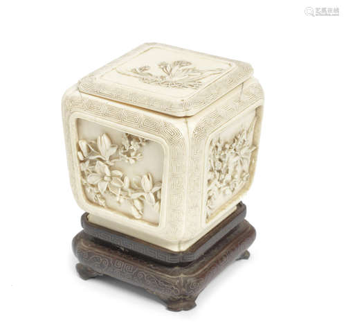 An ivory 'flowers' box and cover