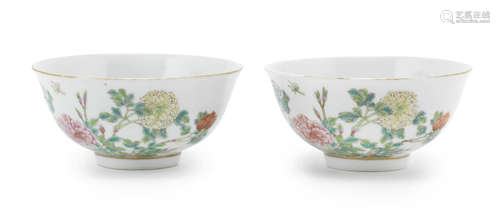 A pair of famille rose floral bowls