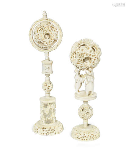 Two Canton ivory puzzle balls