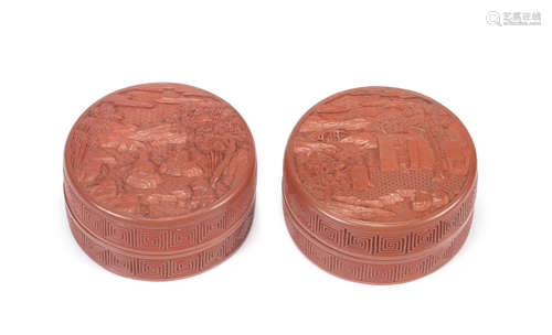 A pair of carved cinnabar lacquer boxes and covers