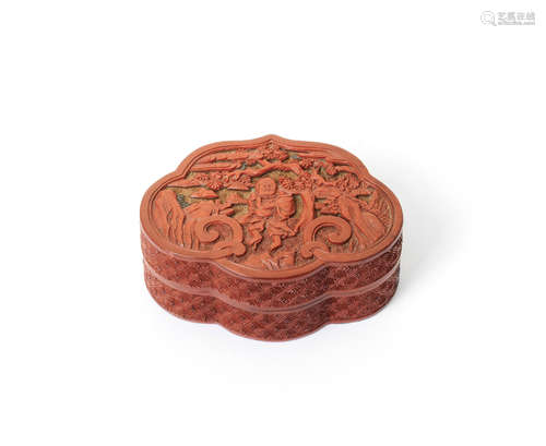 A small ruyi-shaped three-colour lacquer box and cover