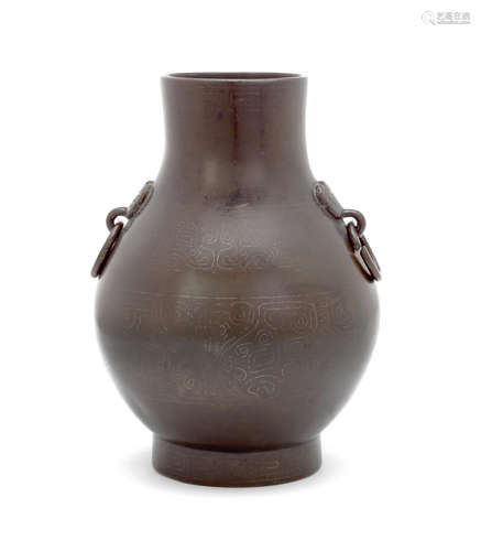 A silver wire-inlaid bronze vase, hu