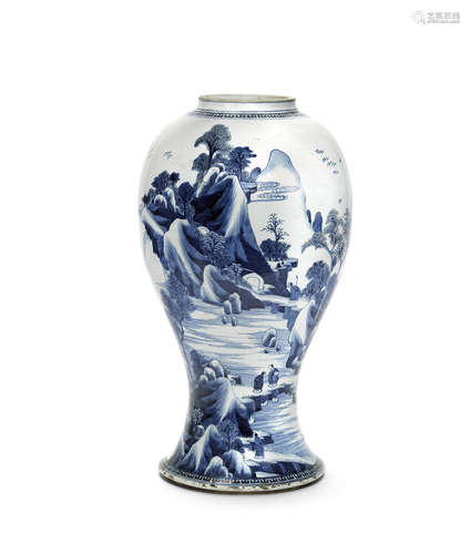 A blue and white baluster vase