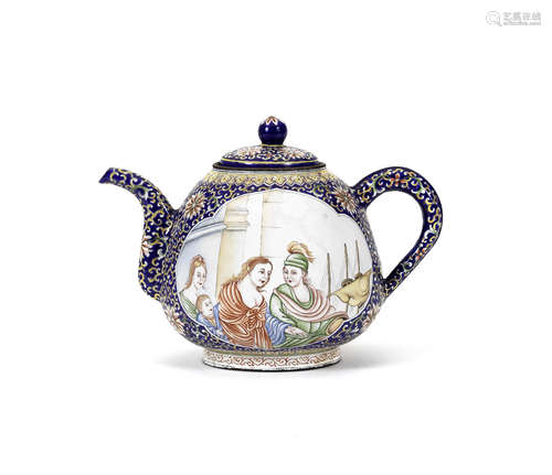 A Canton enamel 'European Subject' teapot and cover