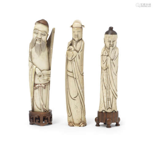 Three ivory and bone figures of standing immortals