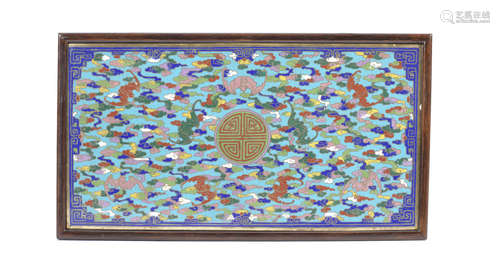 A cloisonné enamel rectangular 'bats and clouds' plaque