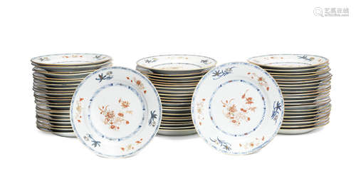 A large set of underglaze-blue, iron-red and gilt decorated dishes