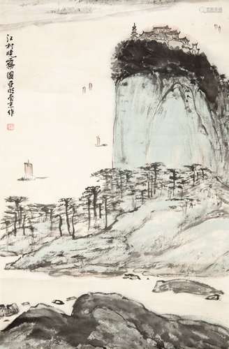 亚明  江村晓雾