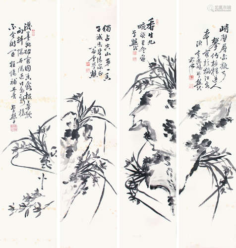 李錫疇 蘭花四屏