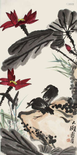 潘天寿《花鸟》纸本镜片