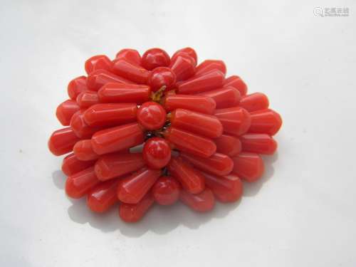 Antique Victorian Red Coral Brooch Pin
