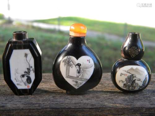 Three Vintage Chinese Snuff Bottles