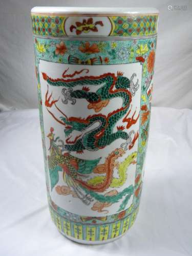 Chinese Dragon and Phoenix Famille Rose Umbrella Holder