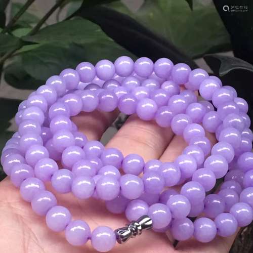 Natural Grade A Purple Jadeite Bead Necklace