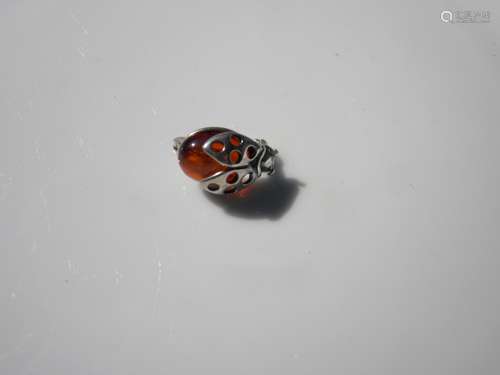 Vintage Baltic Amber Ladybug Brooch Pin