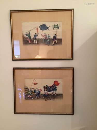 Pair of Antique Chinese Paintings Framed