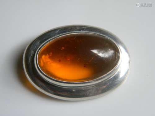 Vintage Amber Silver Brooch Pin, marked 925