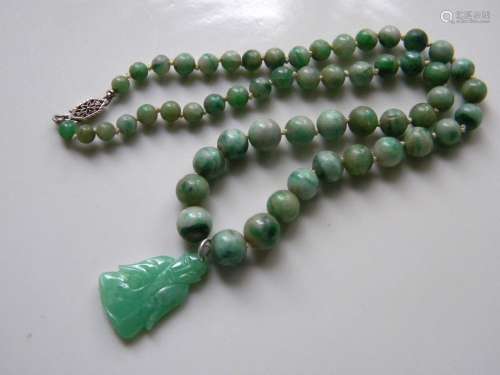 Antique Chinese Natural Green Jadeite Necklace