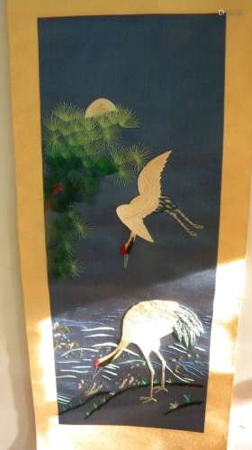 Vintage Chinese Embroidery Bird Hanging Scroll