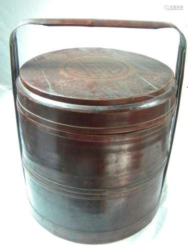 Antique Chinese Bamboo Food Carrier Lucky Box