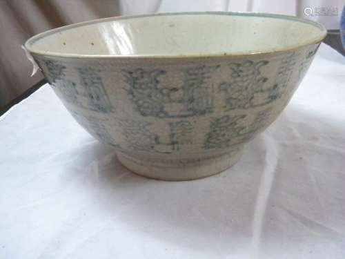 Antique Chinese Blue and White big Longevity Bowl