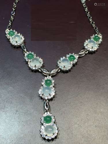 Natural Green and White Jadeite Necklace