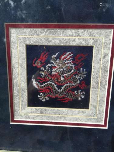 Vintage Chinese Dragon Embroidery Framed