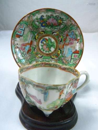 Antique Chinese Famille Rose Tea Cup and Dish