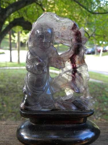 Antique Chinese Purple Crystal Boy and Lotus Statue